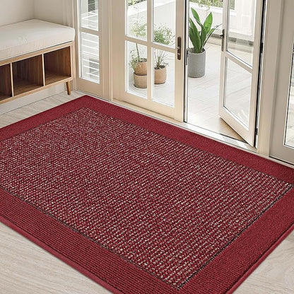 BEQHAUSE Indoor Door Mat 32" x 48", Dirt Trapper Door Mats Non-Slip Entryway Rugs Washable, Resist Dirt Absorbent Welcome Mat, Low Profile Floor Mats for Front Back Door and Entryway, Red