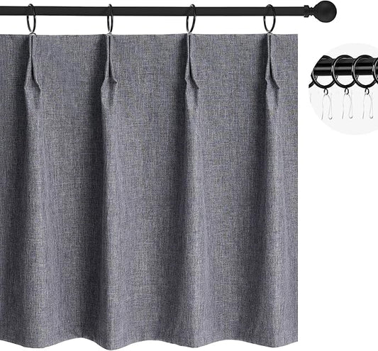 WdFour 24x18 Inch Pinch Pleated Blackout Cafe Curtains - Pack of 2, 100% Light Blocking Back Tab Drapes for Half Windows, Kitchen & Bathroom Short Curtains in Dark Gray