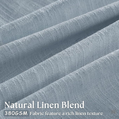 Dusty Blue Linen Pinch Pleated Curtains 108 Inches Long 2 Panels for Living Room Bedroom Light Filtering Drapes 108 Inch Length Sky Grey Blue Semi Sheer Memory Shape Trained Ceiling Floor Curtain