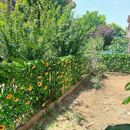 GLANT Expandable Fence Privacy Screen for Balcony Patio Outdoor,Decorative Faux Ivy Fencing Panel,Artificial Hedges (Single Sided Leaves) (4, Sunflowers)