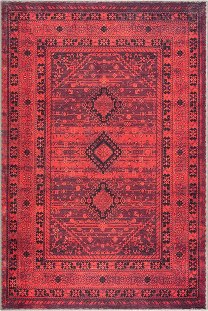 Bloom Rugs Washable Non-Slip 5' x 7' Rug - Red Traditional Bordered Area Rug for Living Room, Bedroom, Dining Room, and Kitchen - Exact Size: 5' x 7'