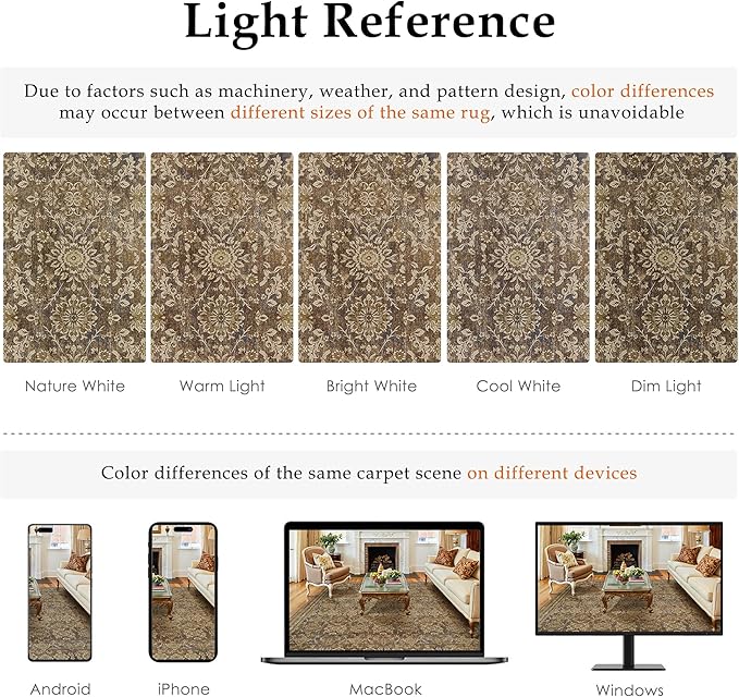 6x9 Vintage Area Rug Brown Washable Living Room Large Non Slip Carpet Bedroom Indoor Office Low Pile Traditional Distressed Retro Floral Accent Rug for Dining Room Kitchen