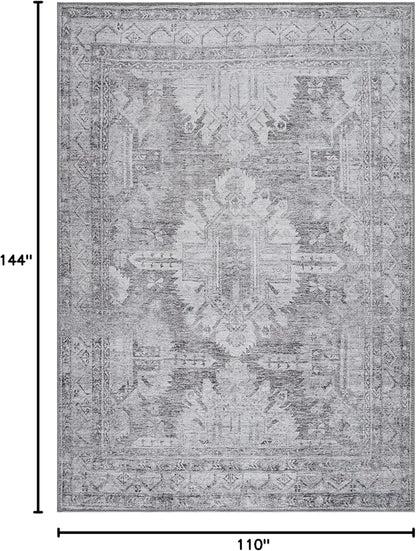 Bloom Rugs Washable 9' x 12' Rug - Ivory/Silver Gray Traditional Area Rug for Living Room, Bedroom, Dining Room, and Kitchen - Exact Size: 9' x 12'