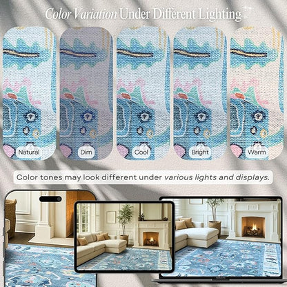 Fame Rugs Teal Modern Oushak Rug 5x7, Washable Vintage Turkish Colorful Oriental Antique Inspired Area Rugs, Luxury Living Room Bedroom (995T, 5' x 7')