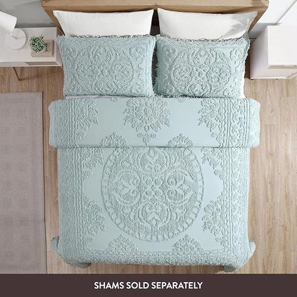 Beatrice Home Fashions Medallion Chenille Bedspread, Full, Blue