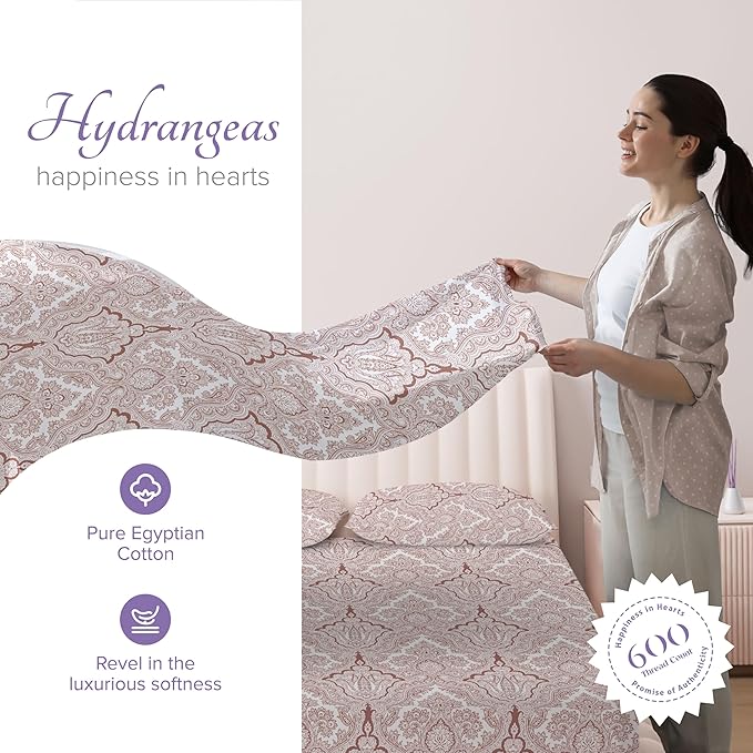 Carressa Linen 100% Egyptian Cotton Printed Bed Sheets - 600 Thread Count 3 PC Twin XL Sheet Set, Hotel Luxury Sateen Bedsheets, 16" Deep Pocket Cooling Sheets for Twin XL Size Bed - Paisley