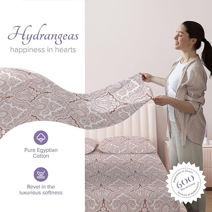Carressa Linen 100% Egyptian Cotton Printed Bed Sheets - 600 Thread Count 3 PC Twin XL Sheet Set, Hotel Luxury Sateen Bedsheets, 16" Deep Pocket Cooling Sheets for Twin XL Size Bed - Paisley