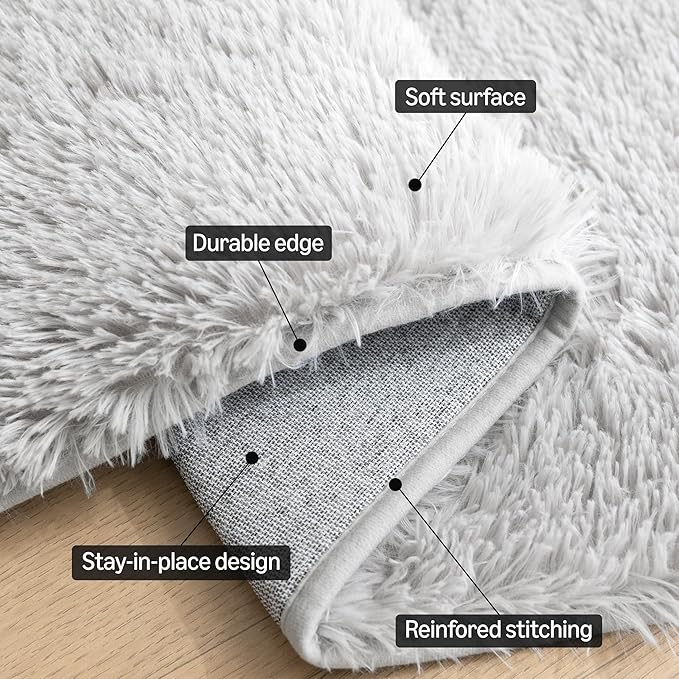 Amazon Basics Fluffy Washable Round Area Rug, Circle Shaggy Carpet for Living Room, Bedroom, Nursery, 7'R, Gray