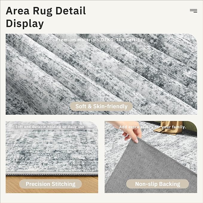 6x9 Area Rug for Living Room Washable 6x9 Gray Rug Non-Slip Modern Rugs for Bedroom Dinning Room Ultra-Thin Indoor Grey Rug