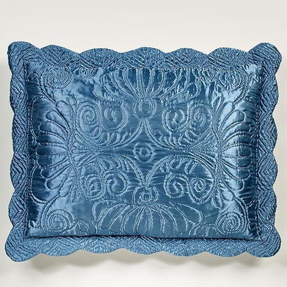 Touch of Class Portia Luxury Bedding | Rich Sapphire Blue | Premier Quilted Polyester Satin | Hand Guided Machine Quilted Scroll Design 3 Piece Set: Cal King Oversized Bedspread & 2 King Shams