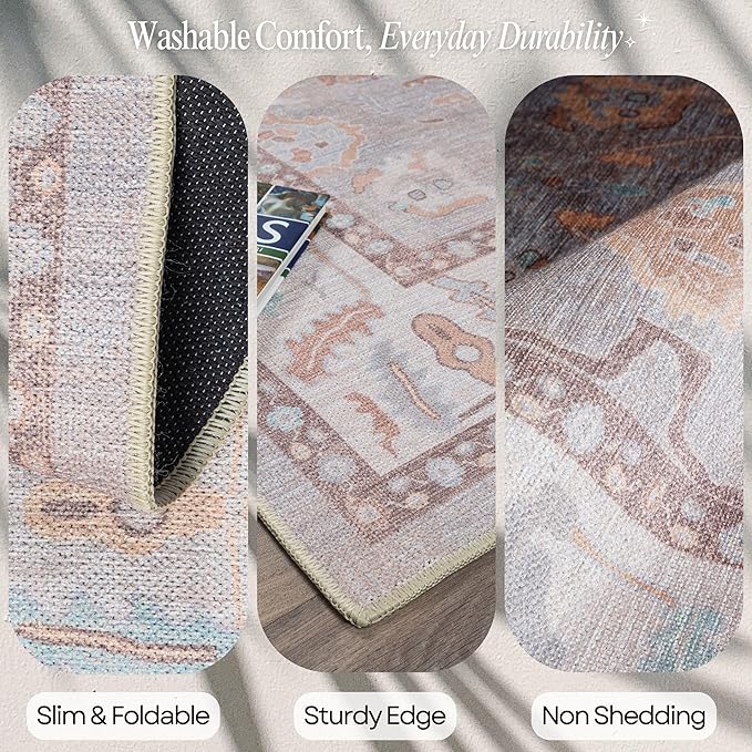 Fame Rugs Brown Modern Oushak Rug 3x5, Washable Vintage Turkish Colorful Oriental Antique Inspired Foldable Small Area Rugs, Luxury Living Room Bedroom (382MB, 2'6" x 5')