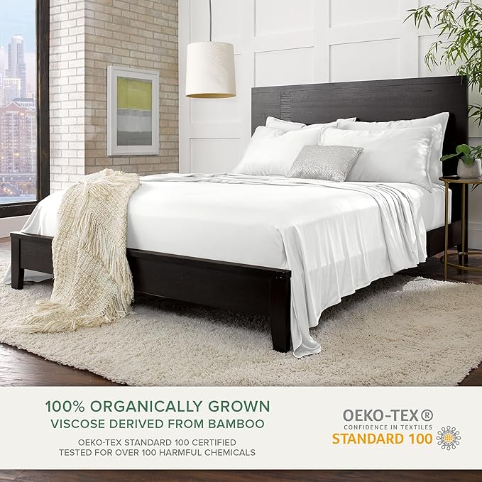 Pure Bamboo California King Sheets, Genuine 100% Organic Viscose Derived from Bamboo Bed Sheet Set, Soft & Cooling, Double Stitching, 2 Year Quality Promise (California King, White)