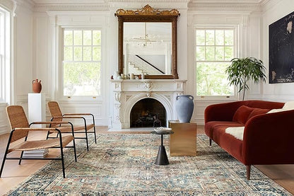 Loloi Margot Collection MAT-02 Terracotta/Lagoon 3'-6" x 5'-6" Accent Rug feat. CloudPile, No-Shed Easy Clean Large Patterned Area Rug for Living Room, Bedroom, Dining Area