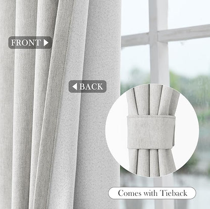 Macochico 100% Blackout Chenille Curtains for Sliding Door Thermal Insulated Noise Reducing Drapery for Living Room Bedroom Hotel, Grommet Curtains with Tieback, White, 120" Wx96 L 1 Panel