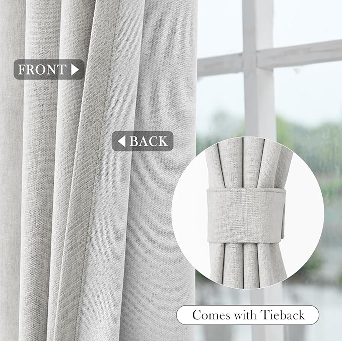 Macochico 100% Blackout Curtains Insulted Window Panels for Bedroom Living Room Dining Room Luxury Chenille Curtains Classic Home Decor White Curtains with Tieback 52" Wx72 L Grommet 1 Panel
