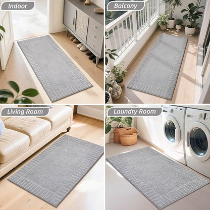 BEQHAUSE Door-Mat-Non-Slip Dirt Trapper Door Mats Low-Profile Front Door Mat Absorbent Floor Mats for Entryway Washable Mud Resistant Home Entrance Doormat, Light Grey, 24"x60"