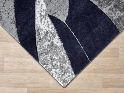 Modern Abstract Area Rug Hand Carved Contemporary Geometric Swirls Vibrant Colors Carpet for Living Room Bedroom Design PR1002 (Navy, 5' x 7')