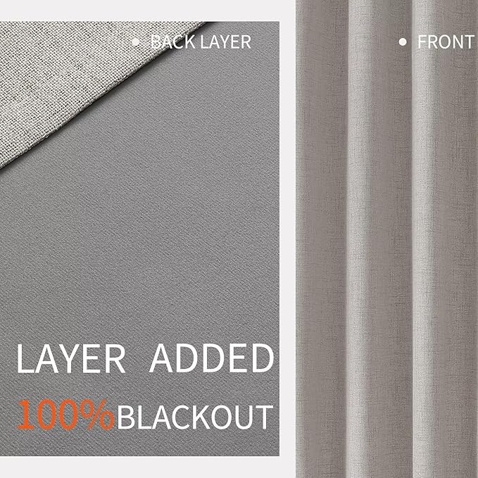 Joydeco Greyish White Blackout Curtains 120 Inches Long, Extra Long Curtains 120 Inch Length 1 Panel for Bedroom, Thermal Insulated Linen Black Out Curtains with Grommets(100x120, Greyish White)