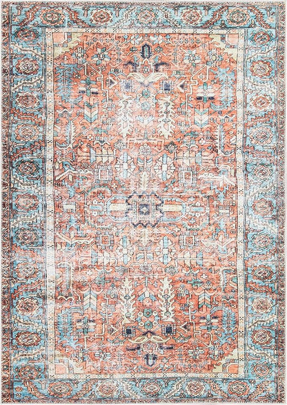 Bloom Rugs Washable Non-Slip 10x14 Rug - Orange/Blue Traditional Oriental Area Rug for Living Room, Bedroom, Dining Room, and Kitchen - Exact Size: 10' x 14'