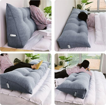homecozy Wedge Headboard Pillow Dorm Room Reading Pillow Back Support for Sitting Up in Bed Bolster Lumbar Cushion Body Positioning Bedrest Cotton Linen 54in Gray Full