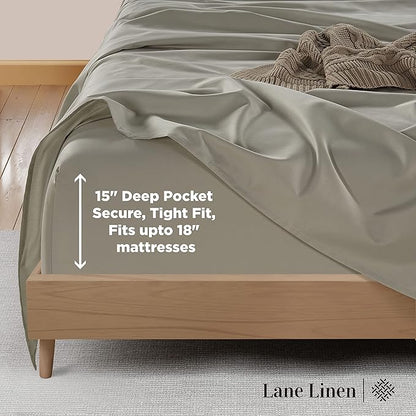 LANE LINEN 100% Cotton Sheets Full Size 600 Thread Count, Mercerized Cotton Fully Elasticized Fitted Sheet, Z Hem Top Sheet and Eurpoean Closure Pillowcases, Luxury Hotel Style Bedding Set- Silver