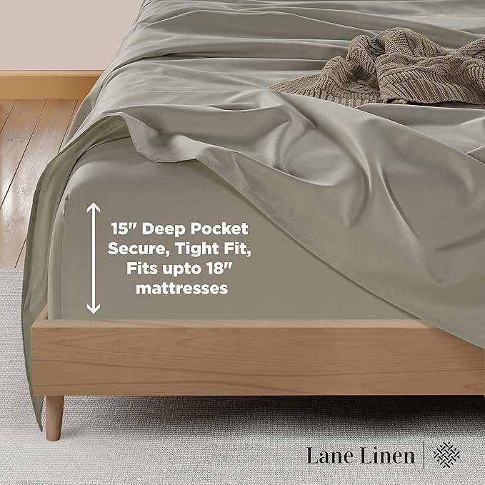 LANE LINEN 600 Thread Count 100% Cotton Twin Bed Sheets - Mercerized Cotton Sheets for Silky Smooth Finish, Twin Size Bed Set - Ultra Soft & Comfy Sateen Bedding Set, Machine Wash - Silver