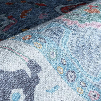 Fame Rugs Blue Modern Oushak Rug 8x10, Vintage Turkish Colorful Oriental Washable Antique Inspired Large Area Rugs, Luxury Living Room Bedroom (381LB, 7'6 x 10')
