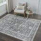 Blue 3x5 Area Rug Non Slip Vintage Office Entryway Rug Distressed Machine Washable Kitchen Carpet Retro Traditional Floral Accent Throw Door Mat for Bedroom Bathroom Dining Living Room