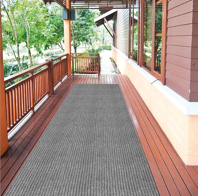 Ottomanson 2'7" x 30' Hallway Runner with Scraper Pile - Extra Durable Non-Slip Rug Mat for Indoor & Outdoor Use - Ideal for Kitchen, Entryway & Garage - High-Traffic Carpet, Gray