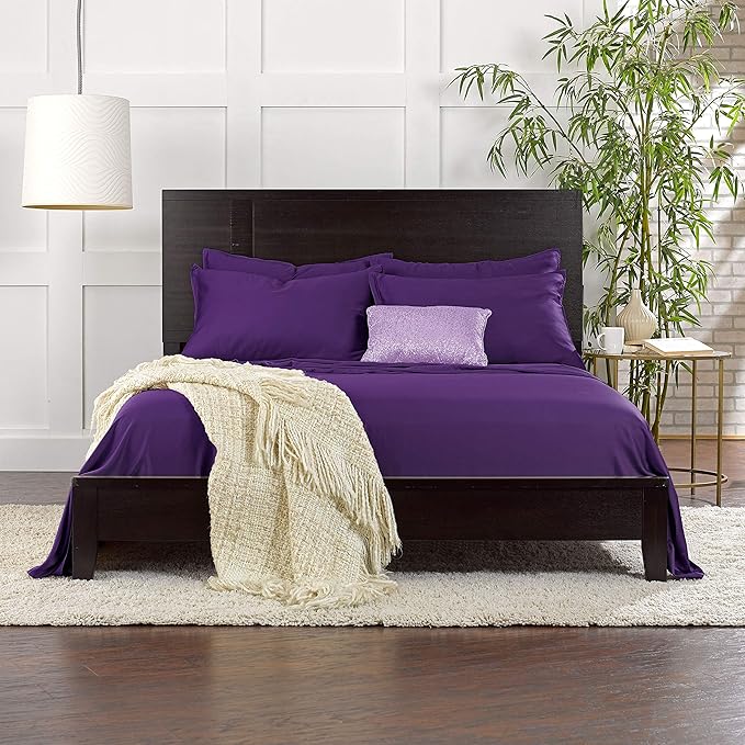 Pure Bamboo California King Sheets, Genuine 100% Organic Viscose Derived from Bamboo Bed Sheet Set, Soft & Cooling, Double Stitching, 2 Year Quality Promise (California King, Purple)