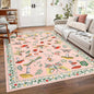 Mushroom Insect Washable Rug 5x7 Area Rugs for Bedroom Non Slip with Rubber Back Low Pile Stain Resistant Modern Butterfly Carpet for Living Room Nursery Kitchen Dining Room Light Pink