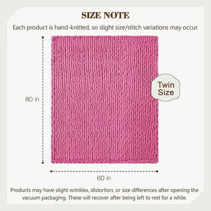 Carriediosa Chunky Knit Throw Blanket 60" X 80" Twin, 100% Hand Made Large Chenille Loop Yarn Soft Fluffy Throws for Couch Sofa Bed, Big Crochet Cozy Heavy Thick Cable Woven Blankets, Hot Pink