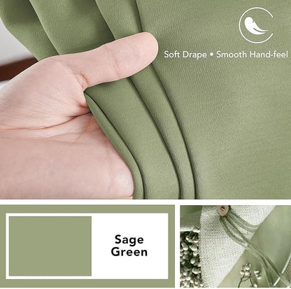 Deconovo Blackout Curtains, Thermal Insulated, W42 x L54 2 Panels, Back Tab, Machine Washable, Room-Darkening Drapes for Bedroom/Living Room Sage Green