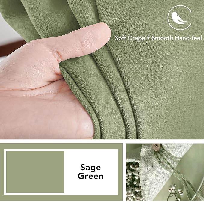 Deconovo Blackout Curtains, Thermal Insulated, W52 x L84 2 Panels, Back Tab, Machine Washable, Room-Darkening Drapes for Bedroom/Living Room Sage Green