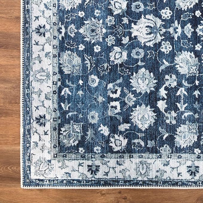 Bloom Rugs Washable Non-Slip 3' x 5' Rug - Dark Blue Traditional Bordered Area Rug for Living Room, Bedroom, Dining Room, and Kitchen - Exact Size: 3' x 5'
