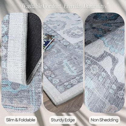Fame Rugs Gray Modern Oushak Rug 6x9, Vintage Turkish Colorful Oriental Antique Inspired Washable Large Area Rugs, Luxury Living Room Bedroom (384GB, 6' x 9')