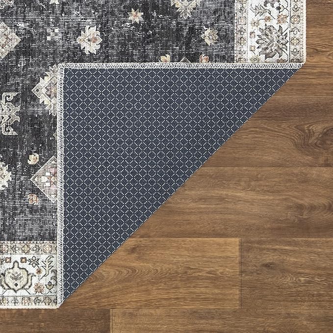 Bloom Rugs Washable Non-Slip 9' x 12' Rug - Black/Ivory Traditional Area Rug for Living Room, Bedroom, Dining Room, and Kitchen - Exact Size: 9' x 12'