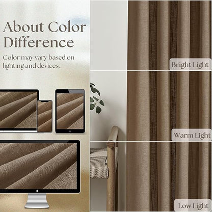 Brown Pinch Pleated Linen Curtains 84 Inches Long 2 Panels Set for Living Room Dining Pinch Pleat Back Tab Light Filtering Boho Farmhouse Bedroom Window Curtain Drapes 84 Inch Length Dutch Cocoa