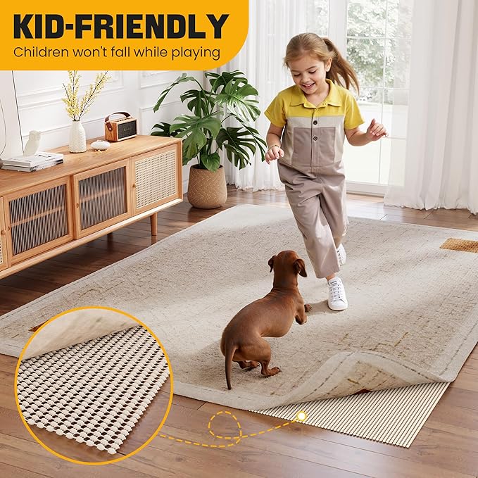 Non-Slip Rug Pad Gripper 2x4 Feet, Anti Skid Mat for Under Area Rugs, Keeps Rugs in Position and Safe, Thick Cushioned Carpet Pad for Hardwood Floors Protection