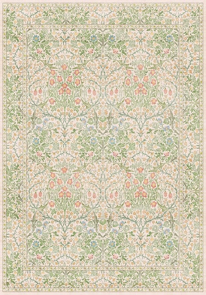 Light Beige Green Botanical Living Room Rug, 7x10 Washable Area Rug for Kids Room, Bedroom, Nursery Room, Living Room, Dining Room, Low Pile Non-Slip - Vintage Design & Fade Resistance