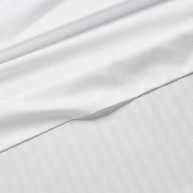 Amazon Basics Soft, Comfortable Queen Size Bed Sheets, Deluxe Microfiber, 4-Piece, Bright White Striped