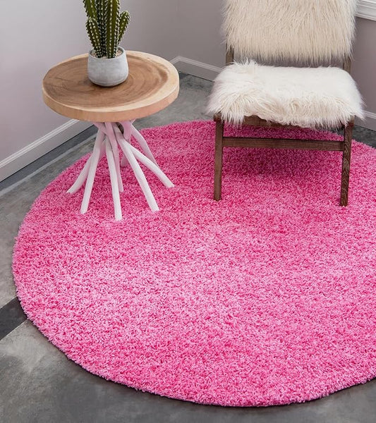 Unique Loom Solid Shag Collection Area Rug (4' 1" Round, Taffy Pink)