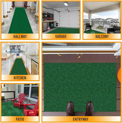 Ottomanson 2' x 21' Hallway Runner with Scraper Pile Extra Durable Non-Slip Rug Mat for Indoor & Outdoor Use - Ideal for Kitchen, Entryway, Patio & Garage - High-Traffic Carpet, Green