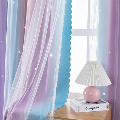 XiDi Curtains for Bedroom Decor, Rainbow Pink Purple/42/63
