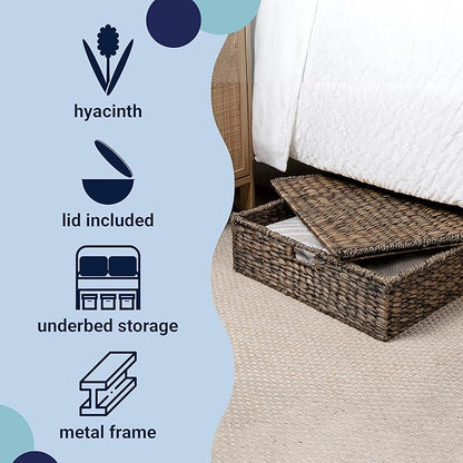 happimess BSK2015B Holden 30" Classic Costal Hand-Woven Hyacinth Wicker Under Bed Storage Basket with for Storage and Decoration in Bathroom, Bedroom, Closet, Entryway, Brown