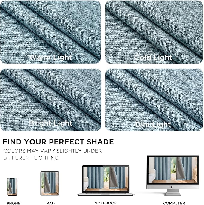 Joydeco Blackout Curtains for Bedroom - 100% Light Blocking 2 Panels Sky Blue Drapes 66" W x 90" L, Thermal Insulated Room Darkening Curtains, Linen Textured for Living Room, Rod Pocket & Back Tabs