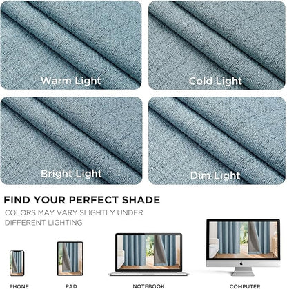 Joydeco Blackout Curtains for Bedroom - 100% Light Blocking 2 Panels Sky Blue Drapes 42" W x 108" L, Thermal Insulated Room Darkening Curtains, Linen Textured for Living Room, Rod Pocket & Back Tabs