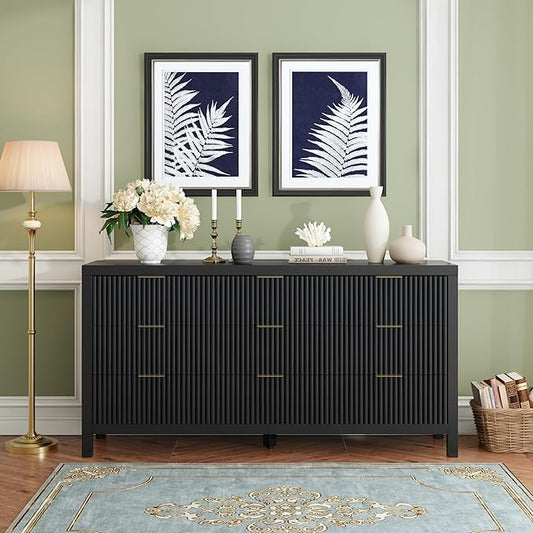 Modern Chest of Drawers with 9 Drawers, Modern Chest of Drawers for Closet, Large Storage Cabinet with Solid Natural Wood Legs for Living Room, Bedroom,Hallway, Black Oak