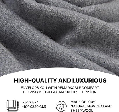 | Wool Blanket/Throw | 100% New Zealand Wool | Perfect for Home and Outdoors | Virgin Wool Throw with Fringes 75"x87" (190 x 220 cm)