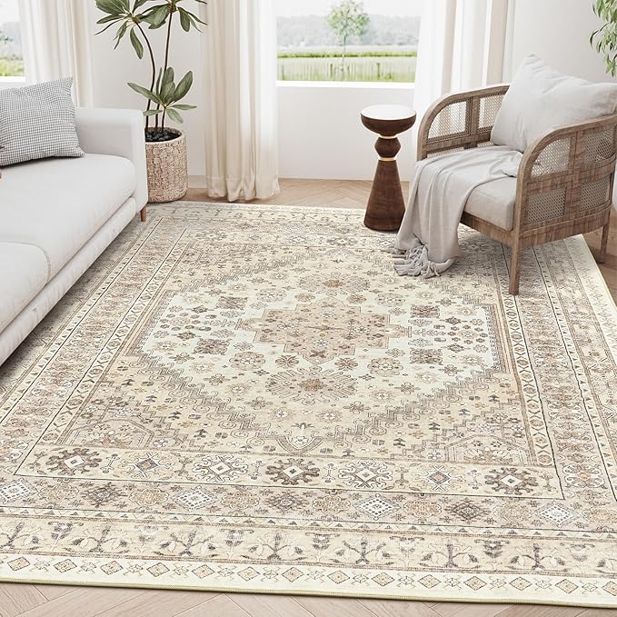 zesthome 6x9 Area Rug, Super Soft Washable Rugs for Living Room, Non-Slip Stain Resistant Vintage Rugs, Ultra-Thin Large Area Rugs